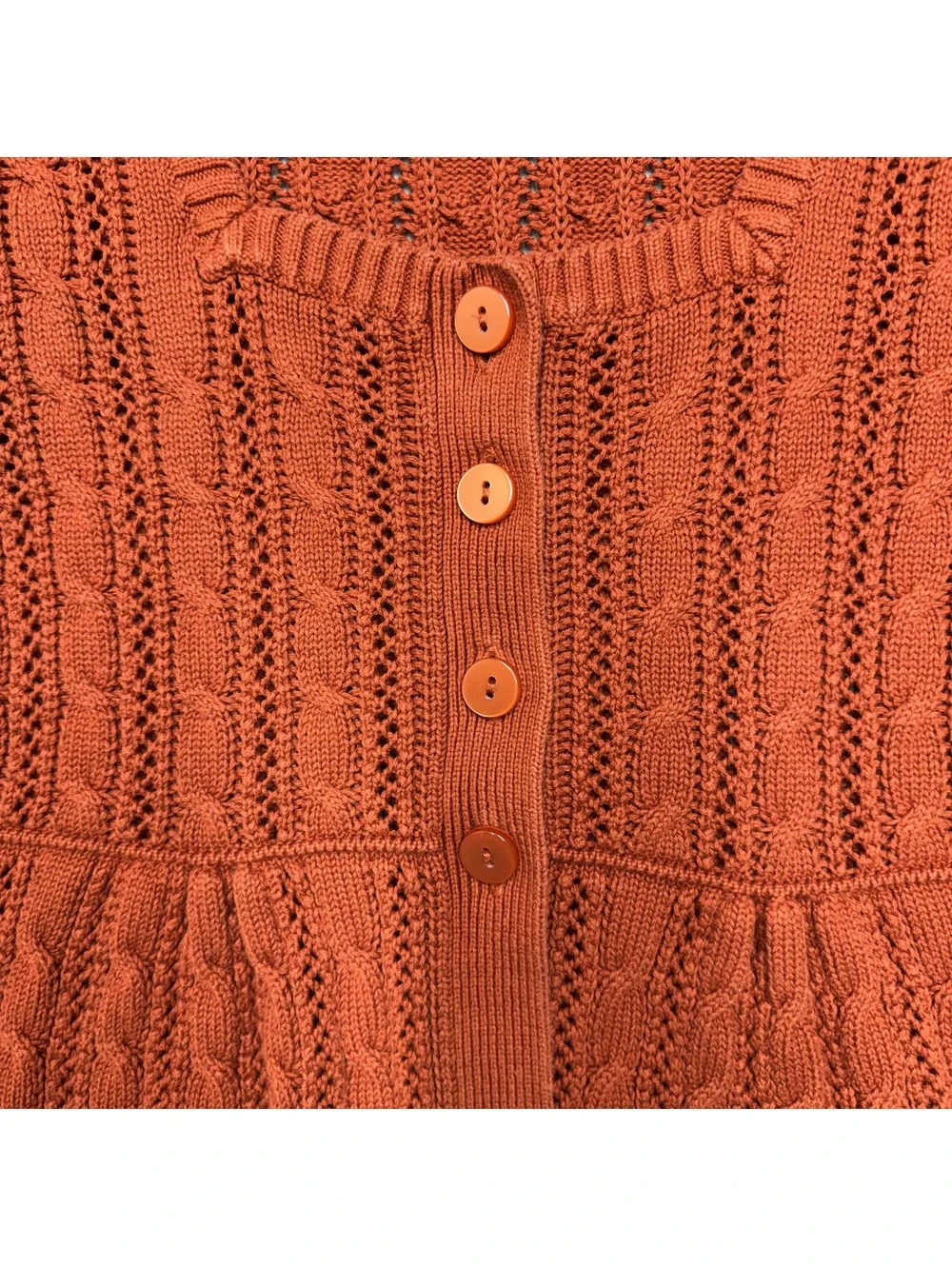 Christopher & Banks Womens Cardigan Cotton Cable Knit PL Orange Cottagecore - Picture 4 of 7